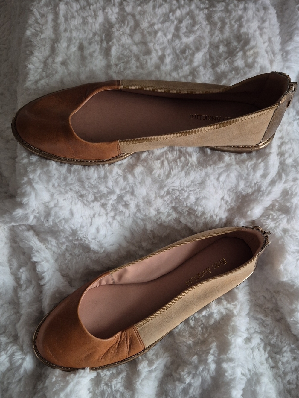 Enzo Angiolini Two-Tone Brown and Beige Ballet Flats
